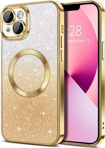 Vista 97 de Hython Funda para iPhone 13 Pro transparente con purpurina magnética [compatible con MagSafe] Protector completo de lente de cámara delgado
