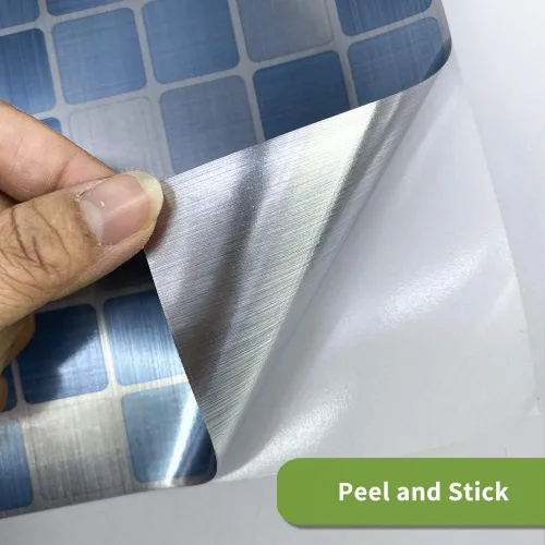 Vista 4 de Alwayspon 25 piezas de azulejos autoadhesivos de transferencia de plata cepillada, calcomanías de azulejos para despegar y pegar, adhesivo de pared