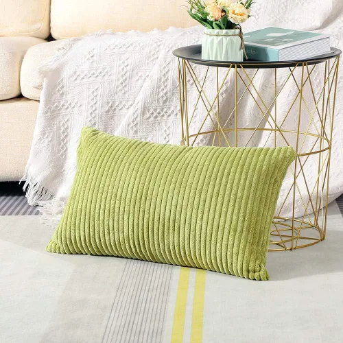 Vista 2 de Artscope Fundas de almohada de pana a rayas acogedoras súper suaves decorativas oblongas fundas de almohada decorativa fundas de cojín para sofá