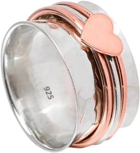 Vista 2 de Anillo giratorio de corazón rosa de meditación para mujer, anillo giratorio de plata de ley 925 para ansiedad para mujeres y niñas para regalo