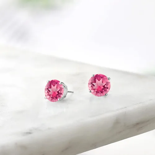 Vista 21 de Gem Stone King Aretes de plata de ley 925 con piedra natal redonda de 0.276 in para mujer
