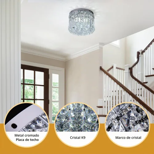 Vista 6 de Mini candelabro redondo moderno de cristal empotrado de 7.8 pulgadas, lámpara de techo de 4 luces G9 para armario, vestíbulo, pasillo, dormitorio