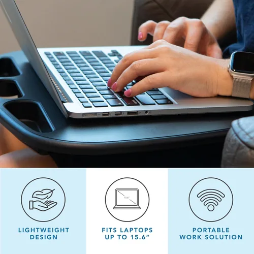 Vista 3 de LAPGEAR MyDesk Escritorio de Regazo con Repisa para Dispositivos y Soporte para Teléfono - Negro - Se Adapta a Portátiles de hasta 15.6 Pulgadas
