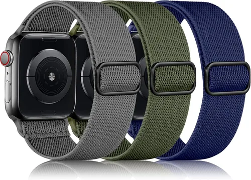 Vista 22 de DaQin Paquete de 3 bandas elásticas Solo Loop compatibles con Apple Watch para hombres de 49 mm, 46 mm, 45 mm, 44 mm, 42 mm, correa elástica