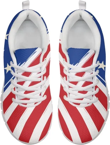 Vista 2 de HUGS IDEA Zapatos deportivos ligeros con patrón de enfermería para mujer Bandera estadounidense