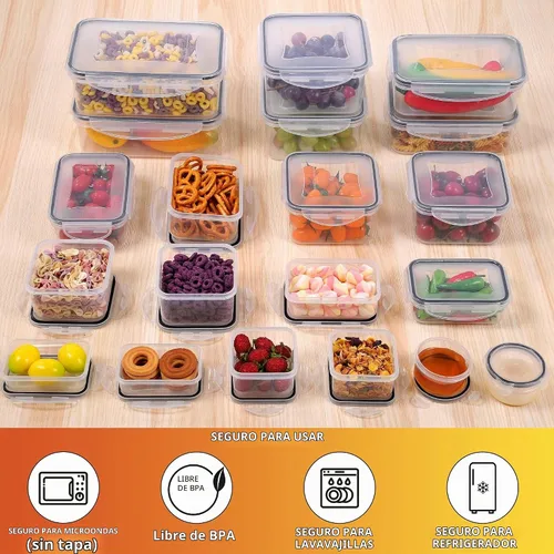 Vista 9 de 40 recipientes de plástico para almacenamiento de alimentos con tapas herméticas, sin BPA, contenedores para preparación de comidas a prueba