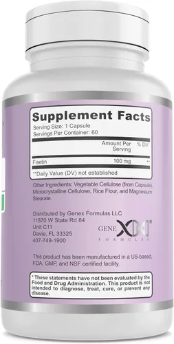 Vista 2 de Genex Formulas Fisetin 100mg Suplemento certificado NSF 60 Cap 2 meses