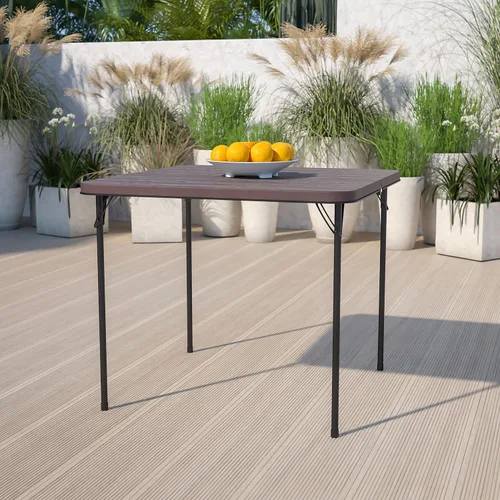 Vista 2 de Flash Furniture - Mesa plegable cuadrada de plástico de madera marrón granito de 2.83 pies con asa de transporte