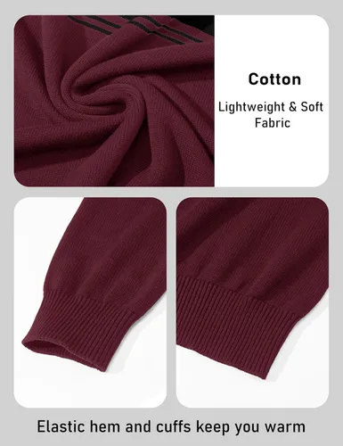 Vista 6 de MAGCOMSEN Suéteres de algodón con cremallera de 1/4 para hombre, suéter tipo polo, a rayas, para otoño e invierno, sudaderas cálidas