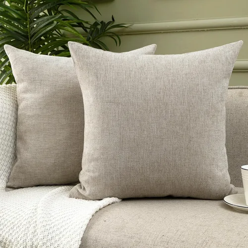 Vista 10 de Jepeak - Fundas de cojín de arpillera, paquete de 2 fundas de almohada cuadradas sólidas, gruesas y decorativas para el sofá o sillón, estilo casa