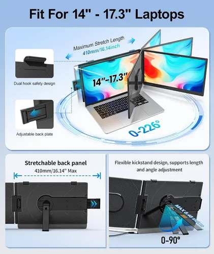 Vista 5 de Cevaton - Extensor de pantalla para laptop de 14.2 pulgadas, monitor portátil ultrafino de 1.87 libras para laptop, monitor de viaje ligero FHD