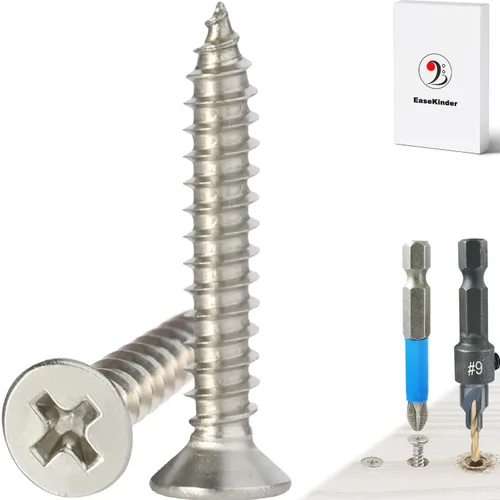 Vista 34 de Tornillos para madera, 120 tornillos Phillips de cabeza plana, tornillo de acero inoxidable 304 con kit de avellanado de madera ajustable (#4 x 1)