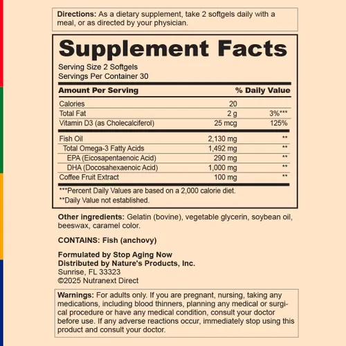 Vista 4 de Stop Aging Now - Suplemento Omega 3 - con EPA y DHA - 60 cápsulas blandas