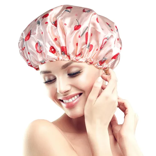 Vista 22 de Gorros de ducha para mujer, extra grande, ajustable, impermeable, reutilizable, gorro de ducha para mujeres y niñas, cabello largo y grueso, gorros
