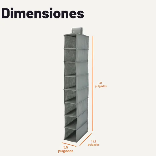 Vista 2 de Amazon Basics Organizador de zapatos colgante para armario de 8 niveles, 11.5 x 41 x 5.5 pulgadas, gris oscuro para almacenamiento en armario