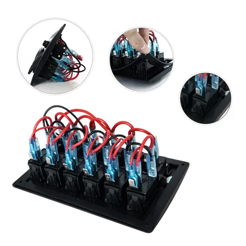 Vista 7 de Panel de interruptor basculante de 4/6/8 Gang pre cableado, impermeable, interruptor de encendido y apagado, 12 V 24 V con fusible, interruptor