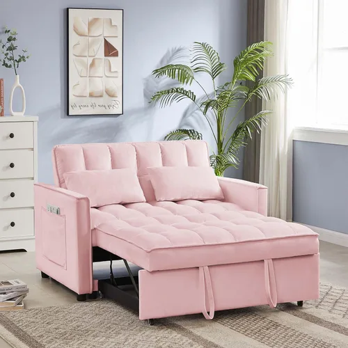 Vista 11 de JEEOHEY Sofá cama extraíble, sofá cama convertible moderno de terciopelo de 55 pulgadas, sofá cama pequeño con 2 almohadas y bolsillos laterales