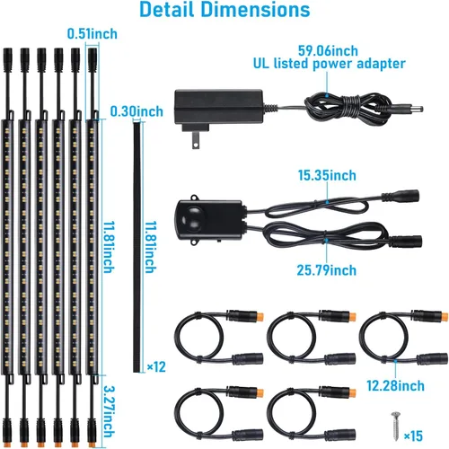 Vista 8 de TORCHSTAR kit de iluminación LED segura 3CCT, (6) barras de luz conectables de 12 pulgadas, sensor de movimiento, 3000K/4000K/5000K seleccionables