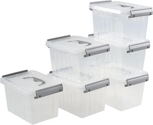 Vista 8 de Cajas pequeñas con cierre transparente de 3.5 cuartos de galón con asa, pequeños contenedores de almacenamiento de plástico con tapa, 6 paquetes