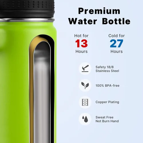 Vista 2 de koodee Botella de agua de 16 onzas, paquete de 2 botellas de agua aisladas de acero inoxidable con pajilla, botella de agua metálica reutilizable