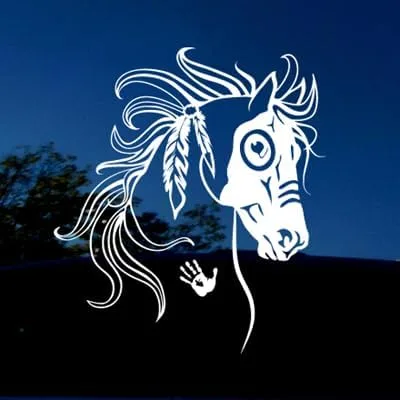 Vista 2 de AMIART® Vinilo Ecuestre Art I Love My Horses - Calcomanía de caballo tribal con símbolos culturales - XL 7.6 x 8.6 pulgadas - Ventana de coche