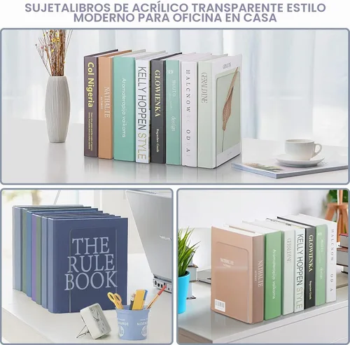 Vista 7 de Sujetalibros acrílicos de 2 piezas, extremos de libro VFINE para estantes, sujetalibros transparentes para estantes, decoración de libros