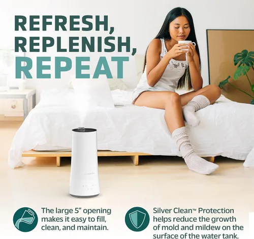 Vista 5 de PureGuardian Humidificador ultrasónico de niebla fría de 90 horas, 1.6 galones de llenado superior para habitaciones grandes con humidistato