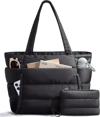 Vista 12 de Bolsa Tote Acolchada para Mujeres, Bolsa de Mano de Trabajo Ligera y Esponjosa para Maestras y Enfermeras, Bolsa de Hombro Acolchada para Escuela