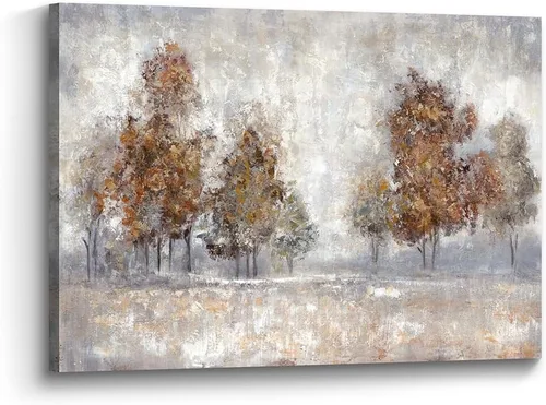Vista 11 de Lienzo de pintura de árbol, arte de pared, bosque texturizado, paisaje, naturaleza, árboles, paisaje, ilustración, dormitorio, sala de estar