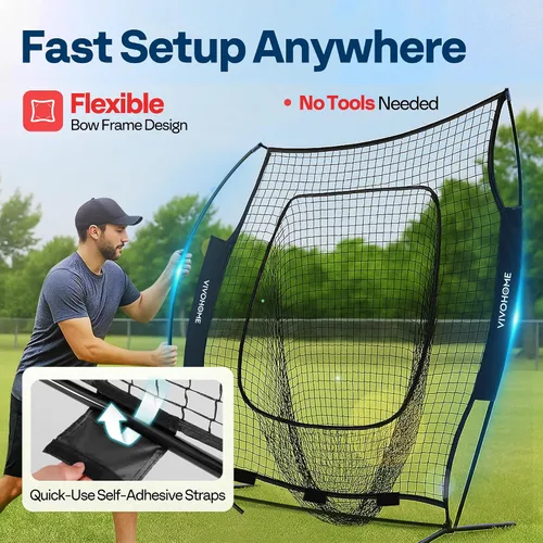 Vista 4 de VIVOHOME Baseball Softball Batting Net - 7x7 Ft Baseball Backstop, Softball Practice Net for Hitting, Pitching, Throwing with Batting Tee and Carry