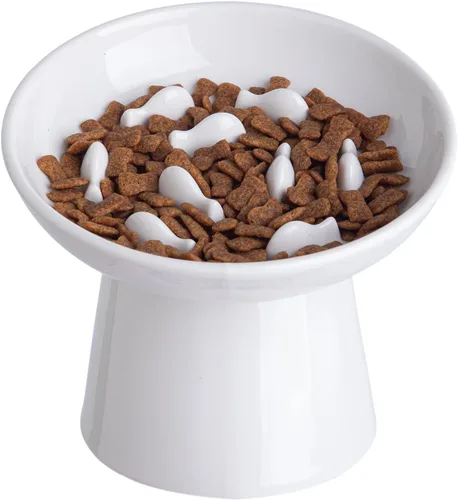 Vista 9 de Cuenco elevado de cerámica para gatos – Cuenco elevado de comida para gatos de 6 pulgadas para aliviar la hinchazón y antivómitos, comedero lento