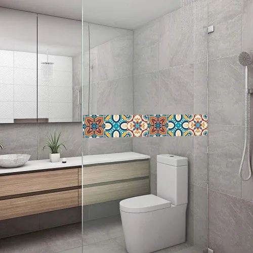 Vista 5 de DNVEN 6 calcomanías de azulejos retro, círculos de ondas, estilo floral, para cocina, baño, vinilo, impermeable, para despegar y pegar, 7.8 x 7.8