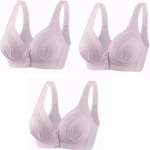 Vista 9 de Glamorette Snap Front Bra Older Women,Snap Front Bra, Sexy Lace Embroidered Bras,Pull-On Front Closure Button Bras 3 unidades de color negro.