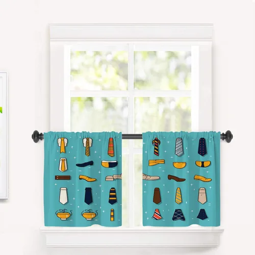 Vista 78 de Cortinas opacas de poliéster multicapa para cafetería, con diseño de diamantes, 2 unidades, 26 x 24 pulgadas