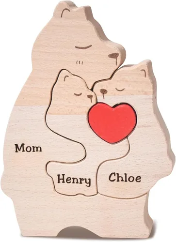 Vista 20 de Rompecabezas de madera personalizado con nombres familiares de 2 a 8, rompecabezas de madera de gato, rompecabezas de madera personalizable