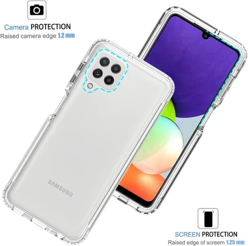 Vista 2 de Funda para Galaxy A22 4G/M32 4G SM-A225F con protector de pantalla de vidrio templado, carcasa protectora de cuerpo completo transparente