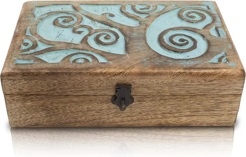 Vista 5 de Gran regalo de cumpleaños hecho a mano decorativo joyero de madera con tallado del árbol de la vida, cerradura y llave, organizador de joyas, caja