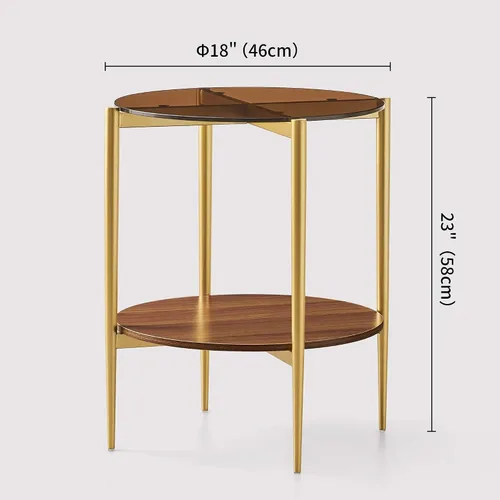 Vista 2 de LumFurn Mesa auxiliar redonda de cristal, mesa de sofá de diseño moderno de mediados de siglo para sala de estar, 18 pulgadas de diámetro x 23