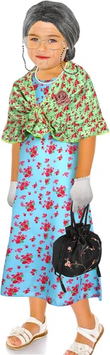 Vista 7 de Yingzhao Disfraz de anciana de Halloween de 20 piezas para niños y niñas, juego de cosplay de abuela, peluca para fiesta de Halloween, Estilo moderno