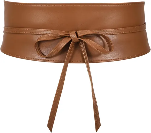 Vista 12 de JASGOOD Cinturón de cuero estilo Obi para mujer, cinturón ancho cruzado Negro