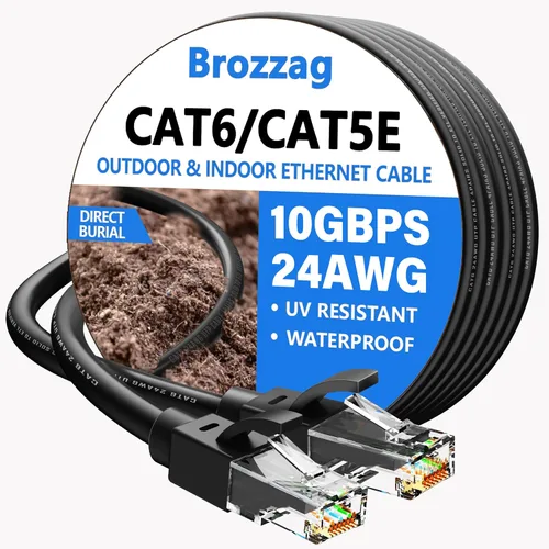 Vista 17 de Cable Ethernet de 20 pies para Cat6/Cat5E, 10 Gbps compatible con Cat8/Cat7, cable de red 24AWG para interiores y exteriores, entierro directo Negro