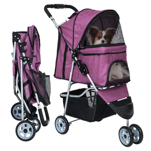 Vista 9 de Cochecito para perros pequeños, cochecito para mascotas, carrito plegable, ligero, impermeable, con cesta de almacenamiento para cachorros, perros
