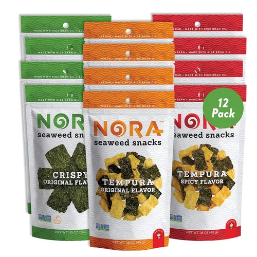 Vista 7 de Nora Bocadillos originales de algas marinas, tiras gruesas de Nori, veganos