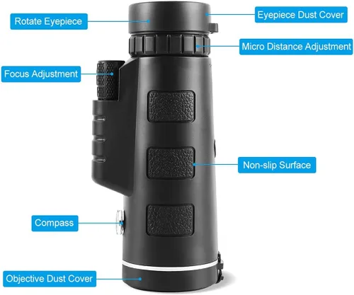 Vista 3 de 40X60 High Power Zoom Monocular Pocket Telescope with Smartphone Holder Tripod for Camping Hiking Waterproof(Telescope Set)