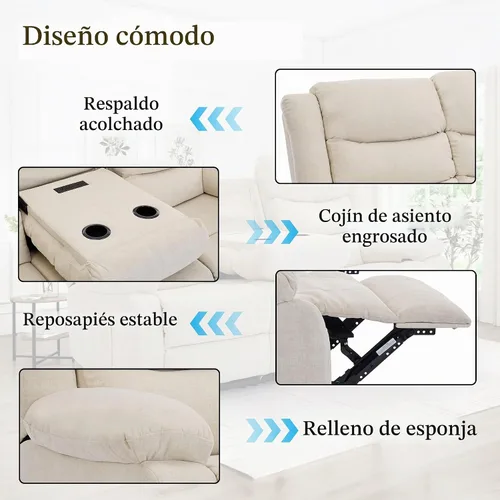 Vista 5 de Korser Sofá reclinable, sofá biplaza reclinable de gran tamaño con consola, sofá reclinable con portavasos y regleta de alimentación empotrada, sofá