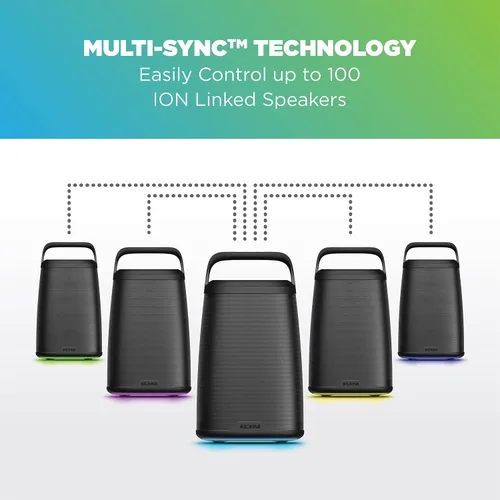 Vista 4 de ION Audio Acadia - Altavoz Bluetooth portátil de 30 W, impermeable, sonido estéreo de 360 grados, luces LED multicolor, refuerzo de graves