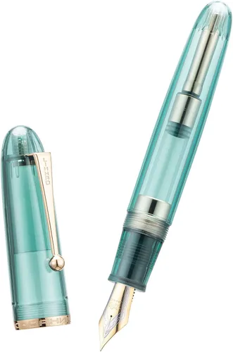 Vista 28 de Jinhao 9019 - Pluma estilográfica serie Dadao con borde dorado acrílico negro #8 punta mediana con convertidor grande para escritura, firma