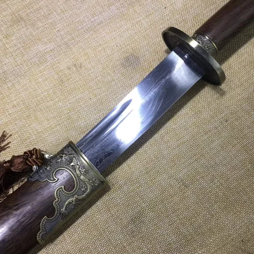 Vista 5 de Espada china, espada ancha, Qing dao (hoja de acero de damasco, vaina de palisandro) longitud 29 pulgadas