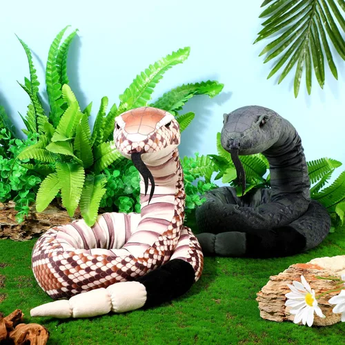Vista 4 de Moneer 2 piezas de felpa de serpiente gigante, serpiente de cascabel de peluche grande de 54 pulgadas, animal de peluche de serpiente realista