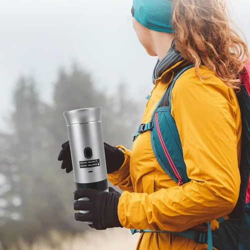 Vista 5 de Cafetera eléctrica portátil de café expreso, cafetera de viaje para campamento, 4.1 fl oz de acero inoxidable 304 con calefacción automática